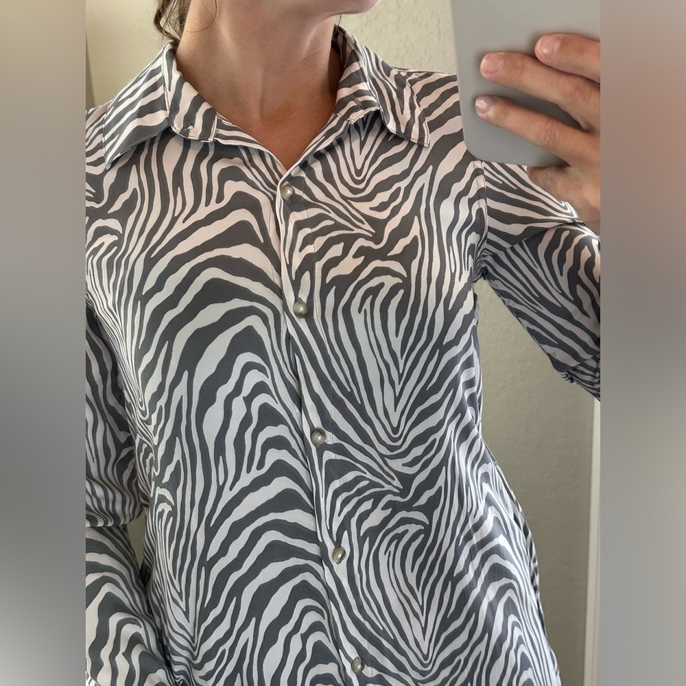 Banana Republic Women’s Summer Zebra Print Midi T Shirt Dress button up size XS - Picture 9 of 12